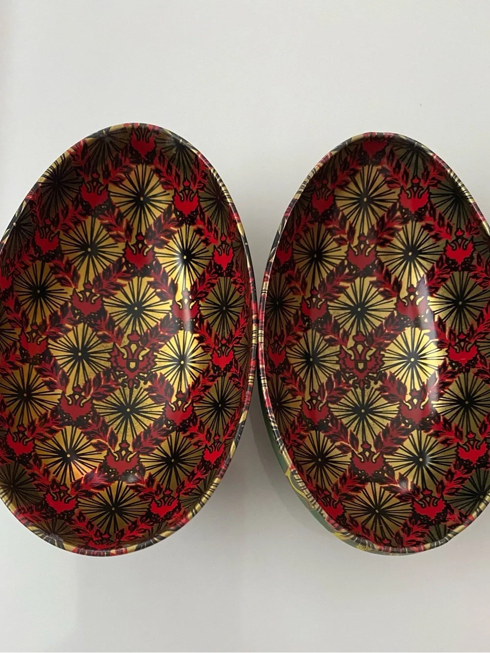 Ornate Green & Gold Decorative Egg Trinket Container